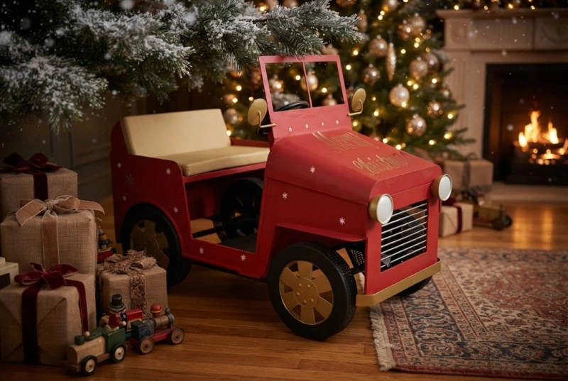 Auto Natalizia Rossa e Oro "Merry Christmas" - Allestimento Scenografico a Noleggio