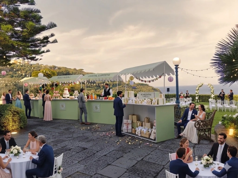 Noleggio Food Station / Bancone Espositivo Stile Mercato Verde Salvia 200x100 cm